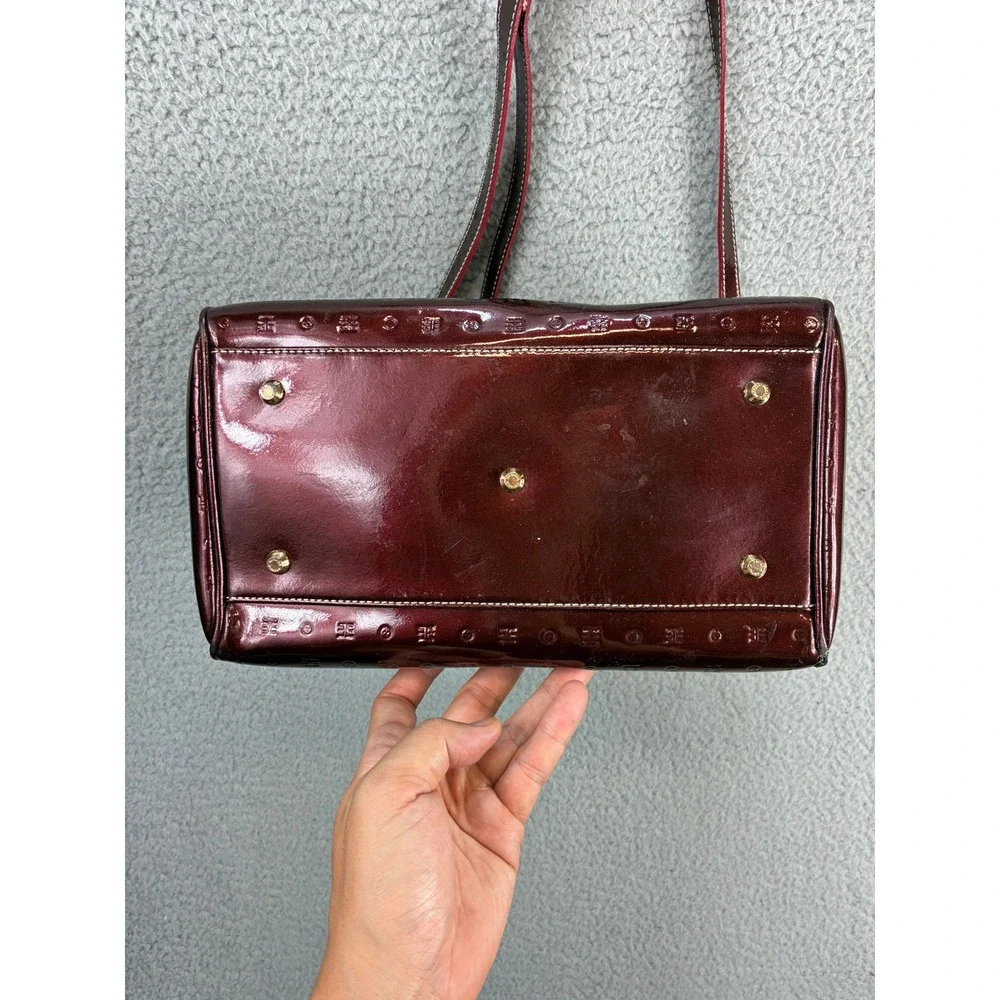 Arcadia Monogram Embossed Satchel Crossbody Bag Womens M Burgundy Patent Italy
